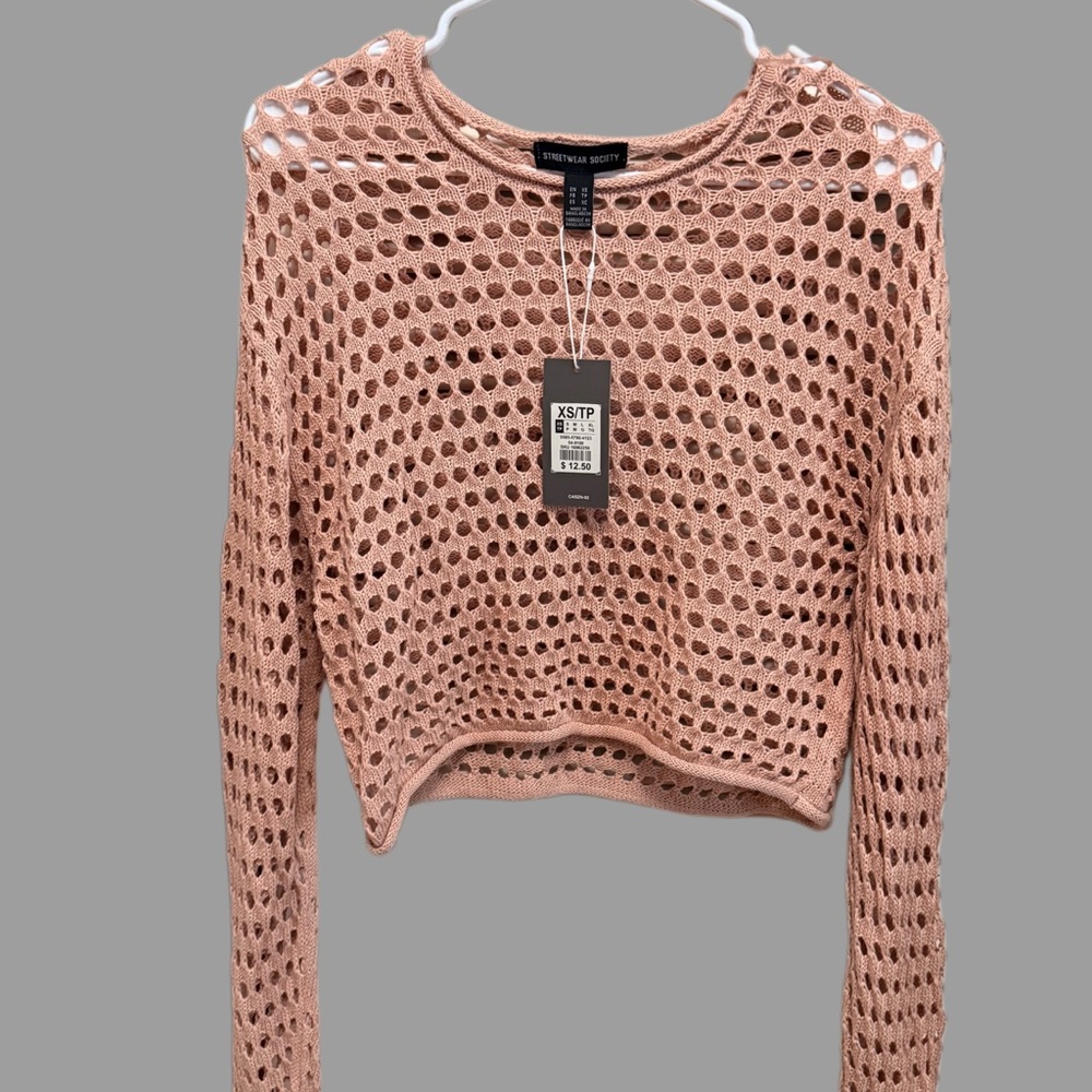 Streetwear Society Pink Open-Knit Crop Top